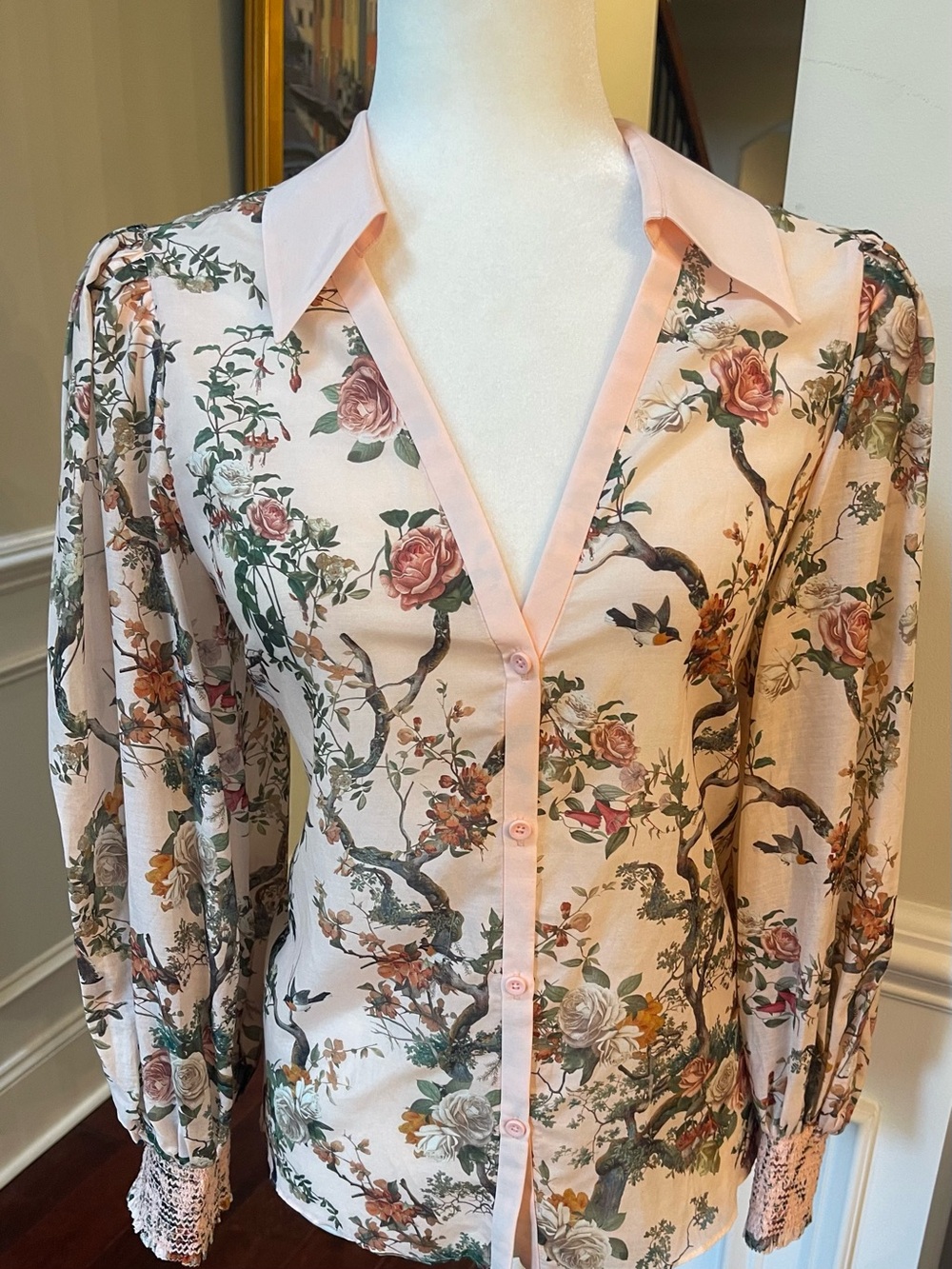 Alice +Olivia Charis Floral Pink Blouse in Sunset Grove English Rose Sz L NWT - Picture 5 of 16